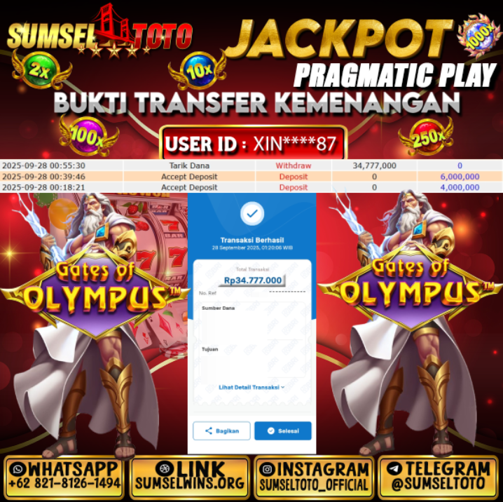 SUMSELTOTO JACKPOT GATES OF OLYMPUS Rp.34,777,000.,- LUNAS